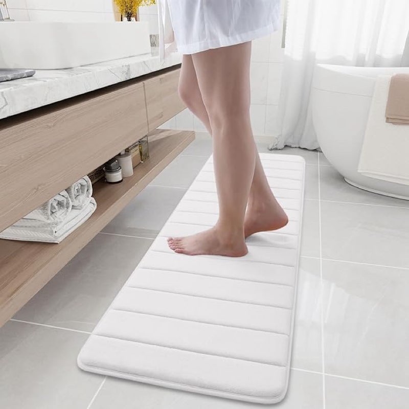Buganda Memory Foam Bath Mat, 59" x 17", Ultra Soft and Non-Slip Bathroom Rugs, Water Absorbent and Machine Washable Bath Rug Runner for Bathroom, Shower, and Tub, White