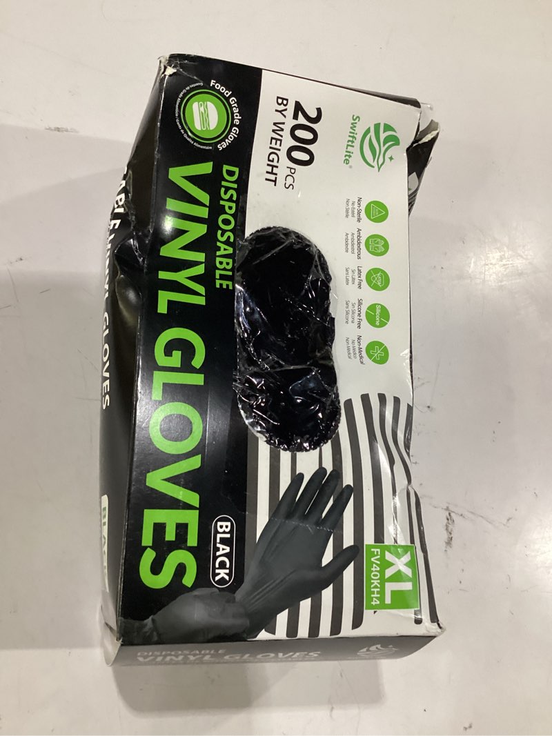 Condition photo showing New/Like New for swiftlite black vinyl gloves, food grade gloves disposable latex free & powder free, guantes for cleaning cooking food prep x-large 200