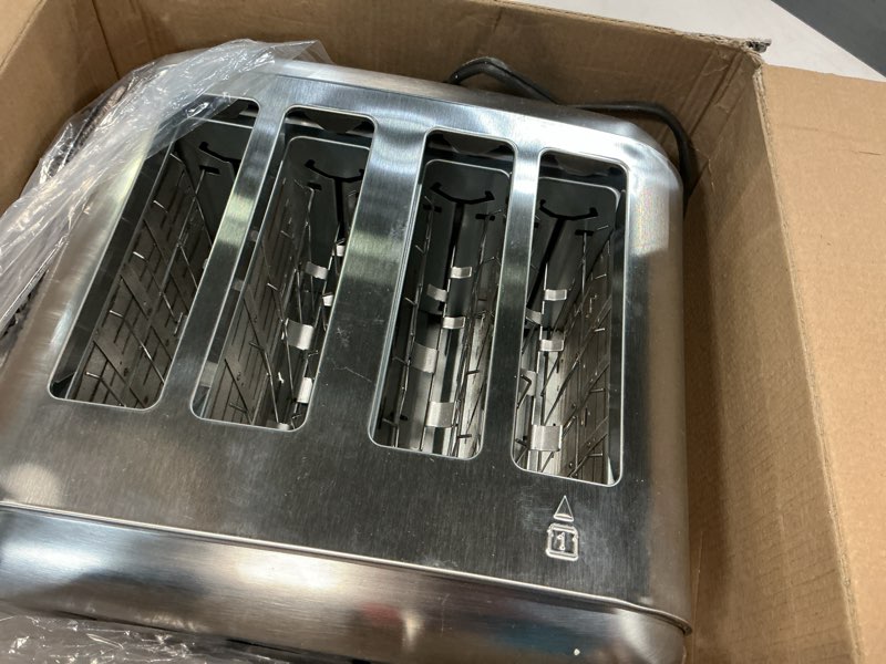 Condition photo showing Good Condition for Cuisinart 4 Slice Compact Stainless Steel Toaster with Extra-Wide Slots for Bread, French Toast, Bagels & Pastries, Defrost & Reheat Functions, CPT-180P1, Brushed Stainless, Removable Crumb Tray