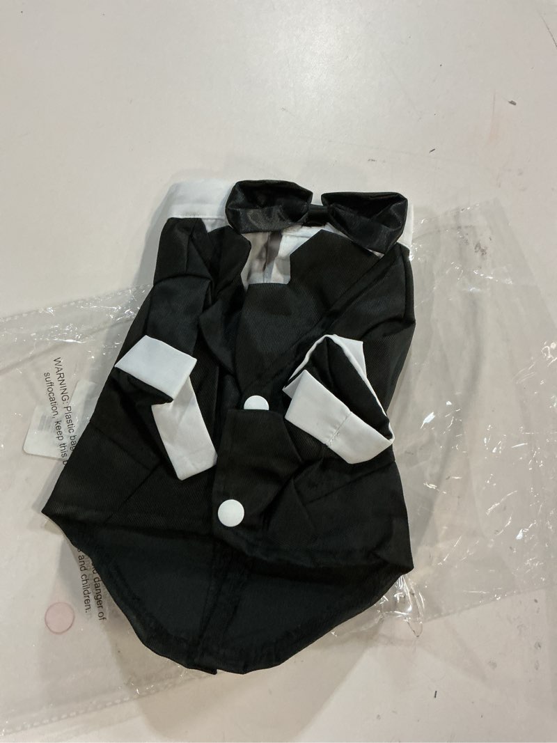 Condition photo showing Good Condition for (Size:S)GabeFish Pets Wedding Jackets Suit for Dogs with Bow Tie Puppy Cat Formal Clothes Shirt Tuxedo (Black, S (Chest 12.9in/33cm) S (Chest 12.9in/33cm) Black