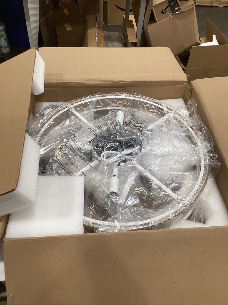 Condition photo showing Good Condition for luxury empire crystal chandelier fan with 64 bead strands, 7-blade invisible fan, remote/app controlled ceiling fan for living room, bedroom, dining hall (white wood bead, 20" farmhouse style) white 20 inch, wooden bead