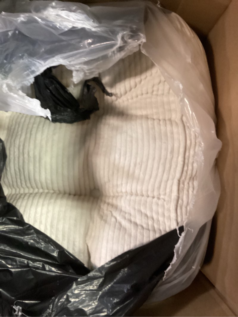 Condition photo showing Good Condition for HIGOGOGO Square Stuffed Pouf Ottoman, Corduroy Poufs with Foam Chunk Filling, Furry and Fluffy Pouf Foot Stool Storage Ottoman, 21 X 21 Floor Poufs Foot Rest for Living Room, Beige 21.6 Inch Beige