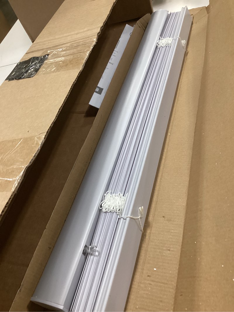 Condition photo showing Good Condition for Cordless Light Filtering Mini Blind - 25 Inch Width, 64 Inch Length, 1" Slat Size - Pearl White - Cordless GII Morningstar Horizontal Windows Blinds for Interior by Achim Home Decor