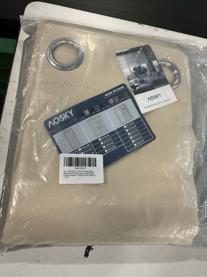 Condition photo showing New/Like New for aosky door curtains for doorway privacy, beige grommet closet curtains for bedroom, door window curtain, light blocking thermal insulation drapes for living room set of 1 panels, 52" w x 96" l beige 52"w x 96"l (pack of 1)