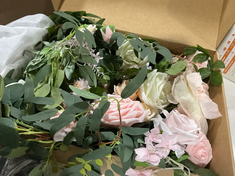 Condition photo showing Good Condition for ling's moment 9ft flower garland for backdrop decorations - wedding arch flowers, eucalyptus & rose, artificial floral garland for mantle - sweetheart table decor for ceremony reception, french pink pk-blush & cream