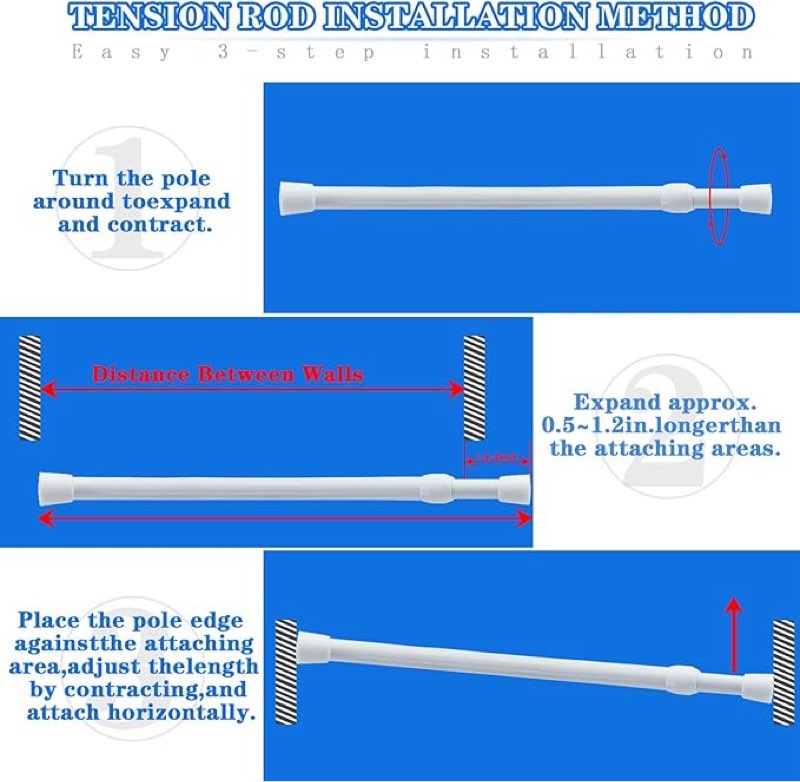similar to spring tension curtain rod adjustable length 41-74 inches, no drilling, tension rod suitable for windows, bathroom, cabinets, wardrobes ?white) (white)