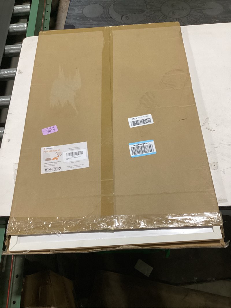 Condition photo showing As Is for upsimples 20x30 poster frame, display pictures 16x24 with mat or 20x30 without mat, wall hanging picture frame, white, 1 pack white 20x30