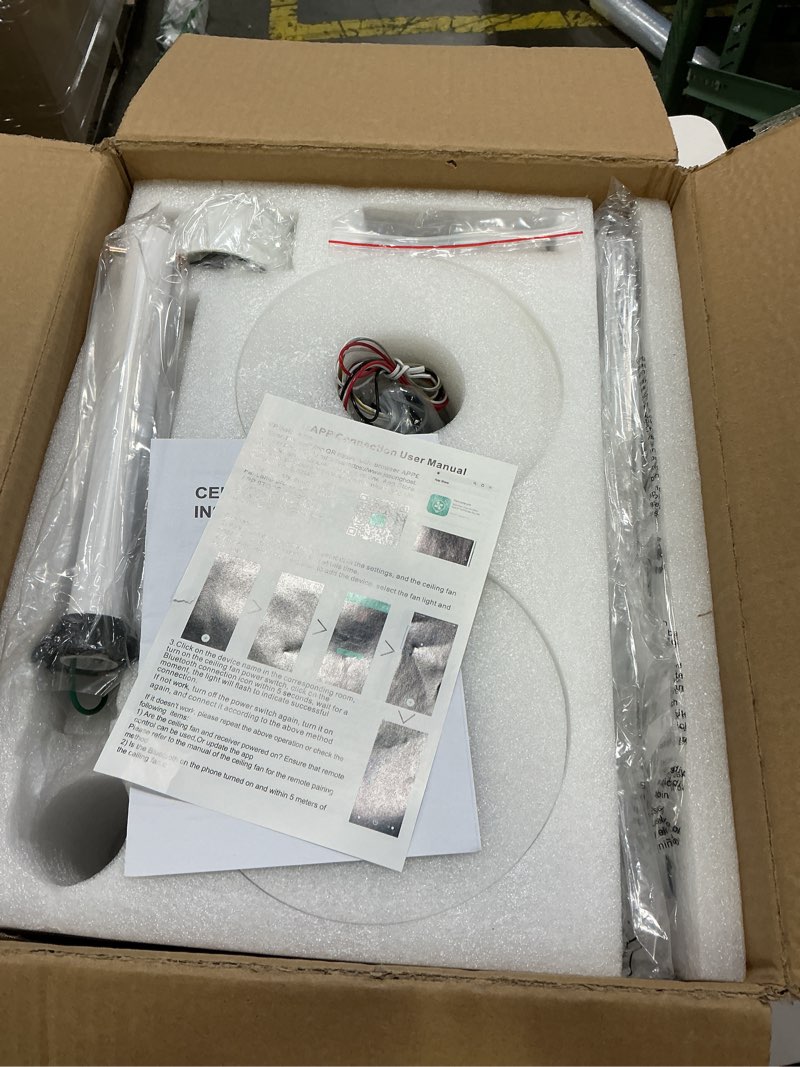 Condition photo showing Good Condition for GESUM 40 Inch Ceiling Fans with Lights, Outdoor Ceiling Fan with APP and Remote Control, Reversible, 6 Speeds, 3CCT Dimmable, White Ceiling Fan with Light for Living Room Bedroom (White) White 40 inches