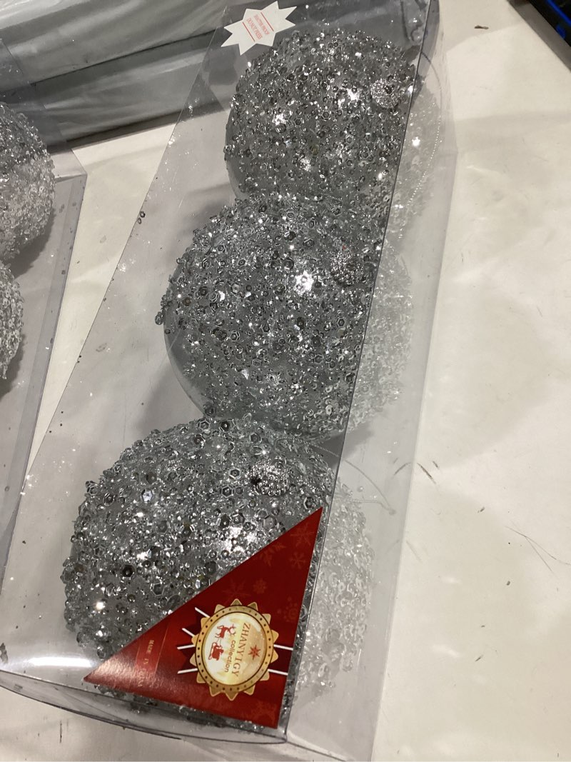 Condition photo showing Good Condition for 3Pcs Christmas Balls Ornaments -Shatterproof Christmas Ball for Xmas Tree Decorations Hanging,Wedding Party Holiday Decorations Colorful Purple Glitter Ball 4.75in x 3 Pack Silver 5"/125mm