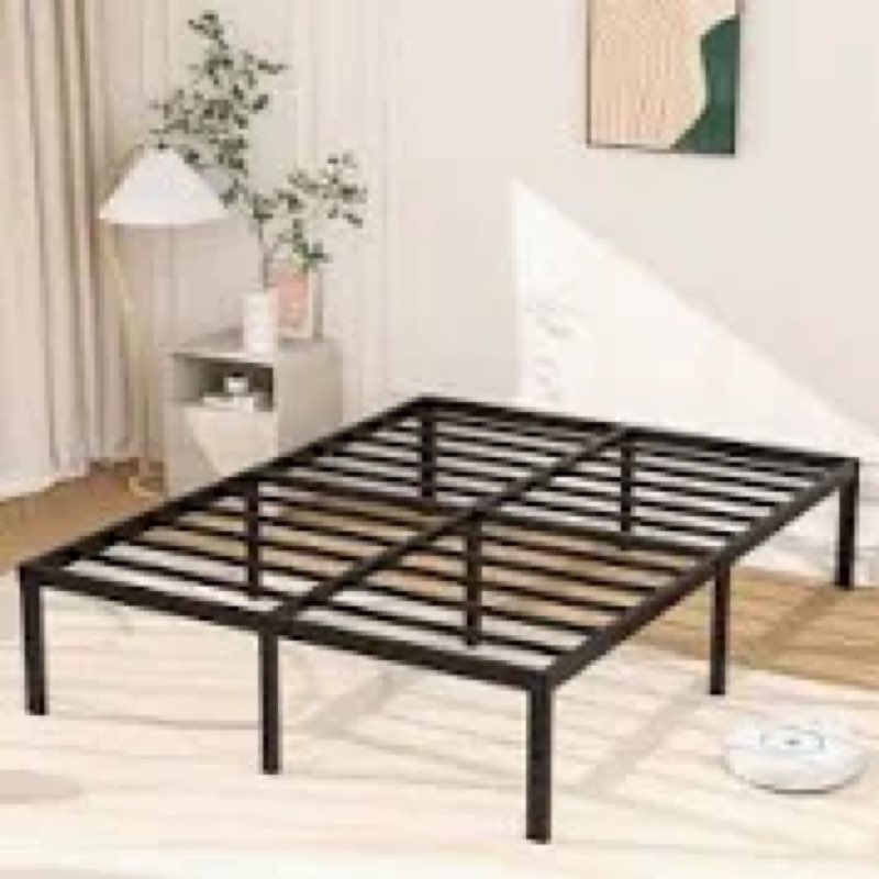turberville 16'' black metal platform bed frame with steel slat support, no box spring needed