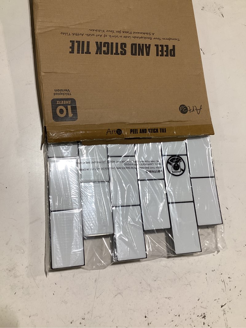 Condition photo showing New/Like New for art3d peel and stick backsplash for kitchen white subway (10 tiles, thicker design) white with black grout