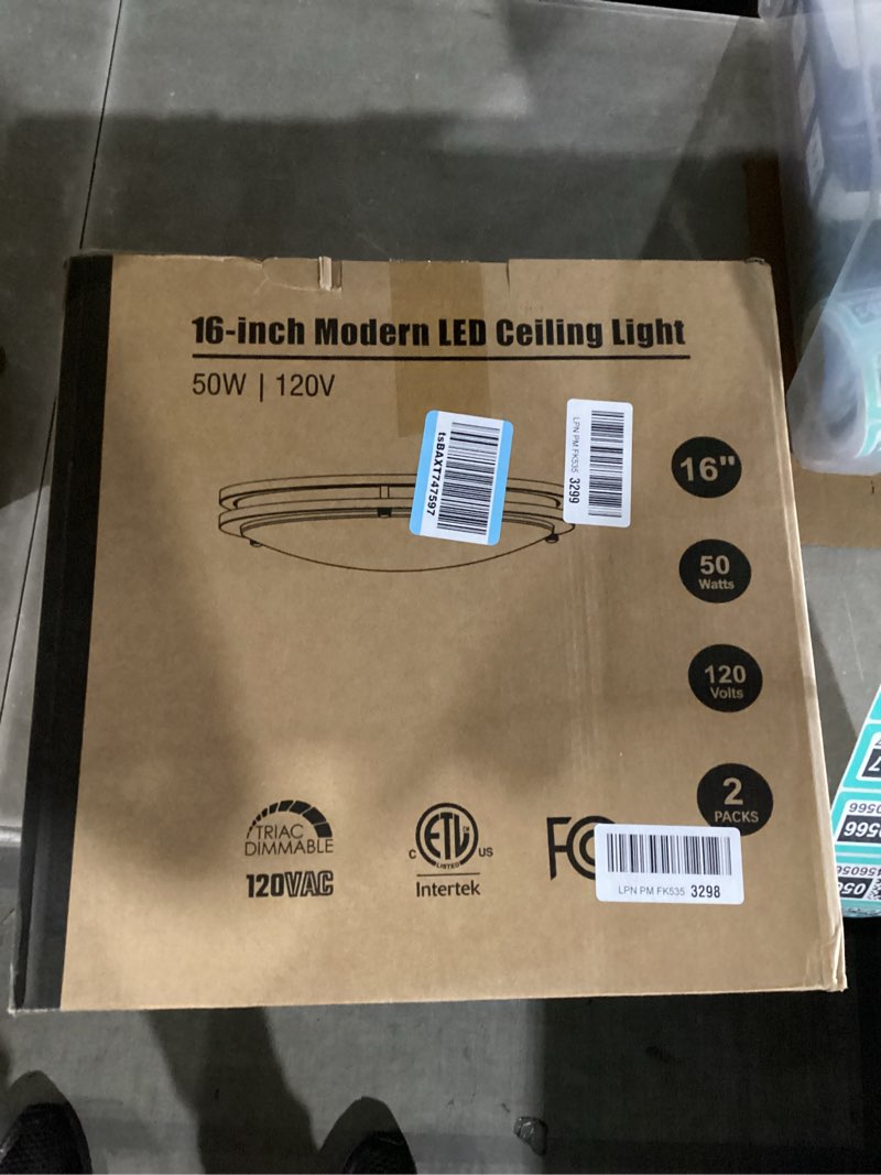 Condition photo showing New/Like New for 16inch led ceiling light fixtures, flush mount light fixtures 50w, 5cct adjustable 2700k 3000k 4000k 5000k 6500k, close to ceiling light for kitchen hallway bathroom kitchen bedroom black 2 packs black 16inch (2 packs)