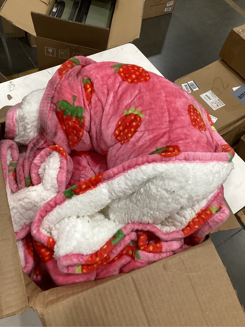 Condition photo showing Good Condition for aemicion strawberry pink weighted blanket 15lbs twin size 48x72in,soft sherpa washable weighted blankets for adults,cozy cute throw blanket weighted as birthday gifts for girls women mom strawberry 48" x 72" 15lbs