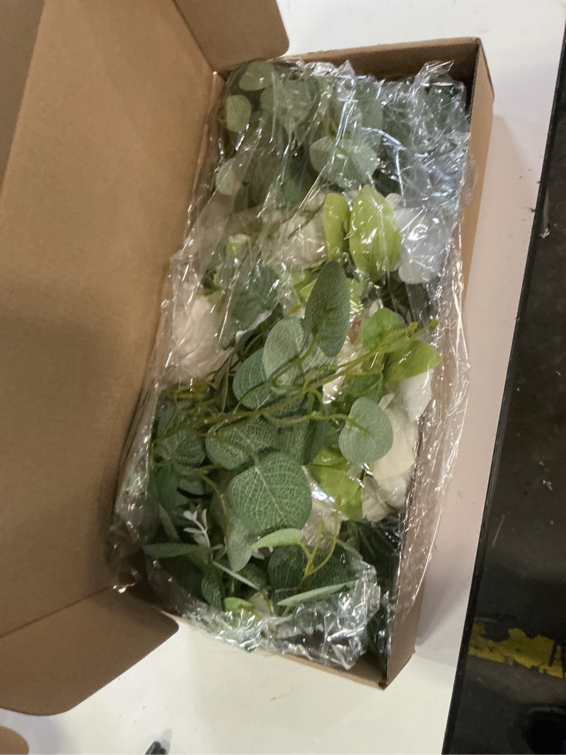 Condition photo showing Good Condition for h&s bridal wedding arch flowers, 30 inch rustic artificial floral swag for door lintel, green leaves rose peony sunflowers table centerpieces home decoration white