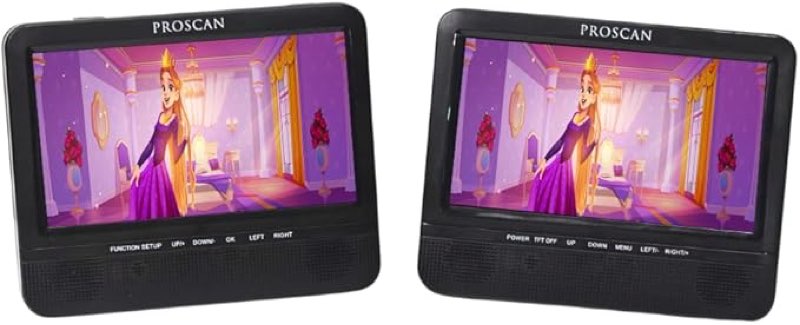 Proscan 7" Dual Screen Portable CD DVD Player with SD Card slot, USB, 3.5mm, For Family Road trips, Vacations, or on the Go PDVD7751 - Black (Renewed)