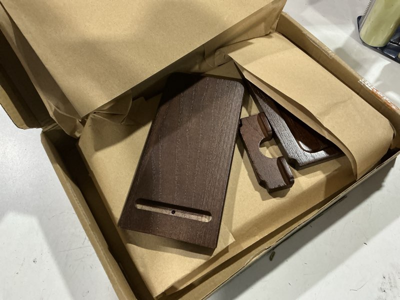Condition photo showing As Is for teslyar wood phone docking station for men - desk or nightstand organizer - birthday gifts for husband, dad - anniversary idea from wife - key holder, stand wallet, watch, essentials (chocolate brown)