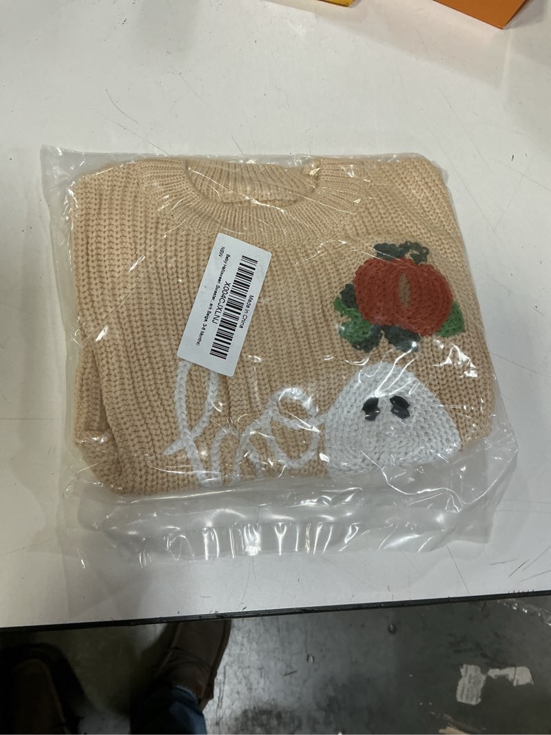 Condition photo showing New/Like New for Baby Halloween Sweater Pumpkin Print Long Sleeve Crewneck Embroidery Knit Sweatshirt Toddler Fall Winter Pullover Halloween 0-3 Months Boo Purple