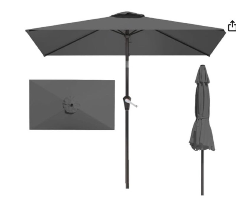 6.5' x 10' rectangular patio umbrella large outdoor market umbrella w/uv protection, push button tilt and crank lift, rectangle table umbrella for garden, deck, pool, patio, grey