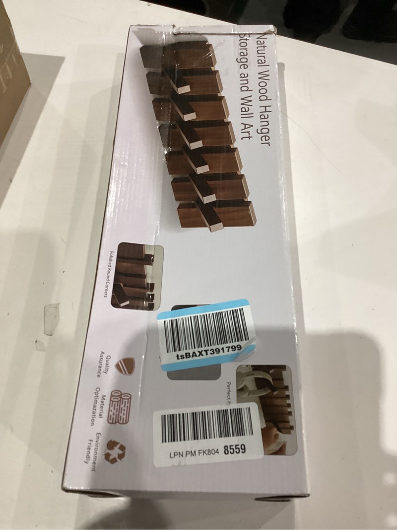 Condition photo showing As Is for wood coat rack wall mount, coat hooks hanger wall mounted, heavy duty wall coat rack with 6 hooks for hanging coats/keys/hats/robe&towels/plants/bags, walnut