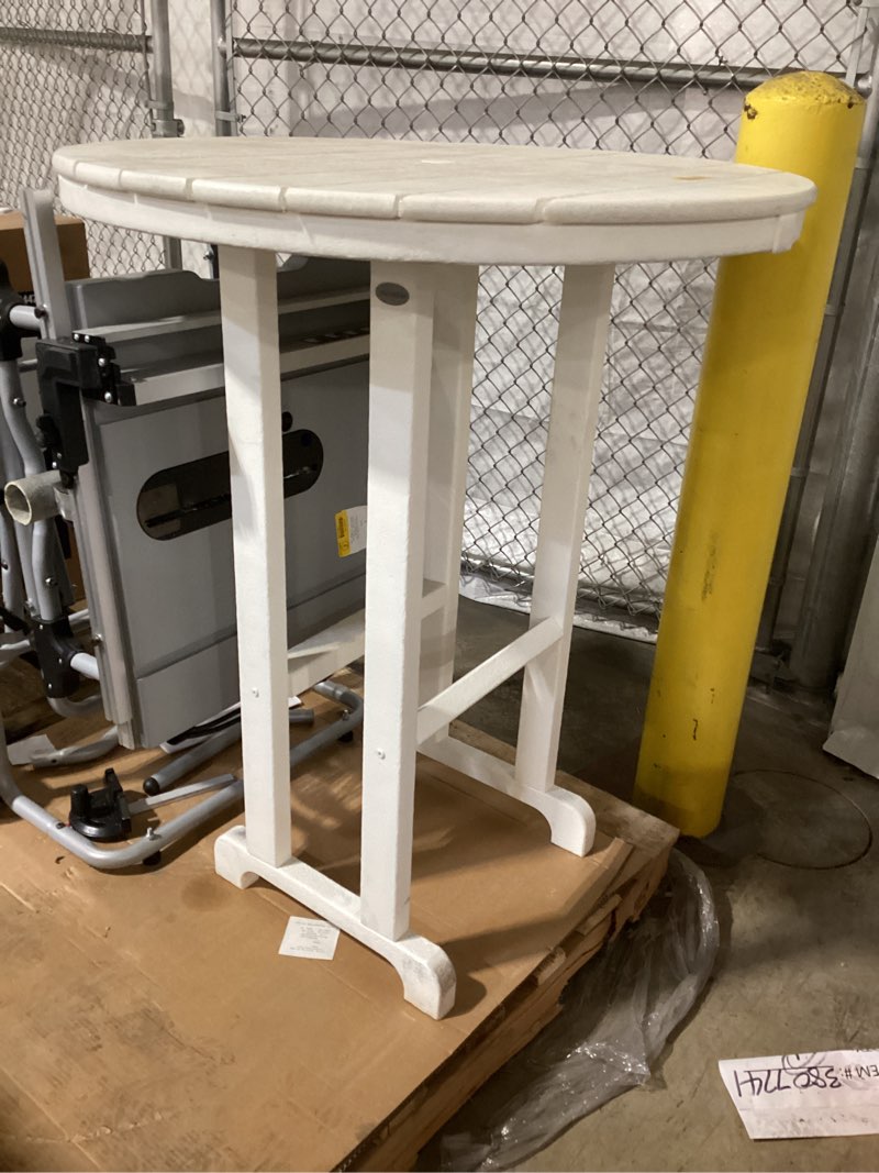 Condition photo showing As Is for polywood tables round outdoor bar height table