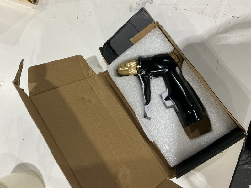 Condition photo showing Good Condition for esow garden hose nozzle, 100% heavy duty metal spray gun with full brass nozzle, high pressure watering nozzle, adjustable spray water flow for watering plants, showering pet, washing car, cleaning bullet modelling black