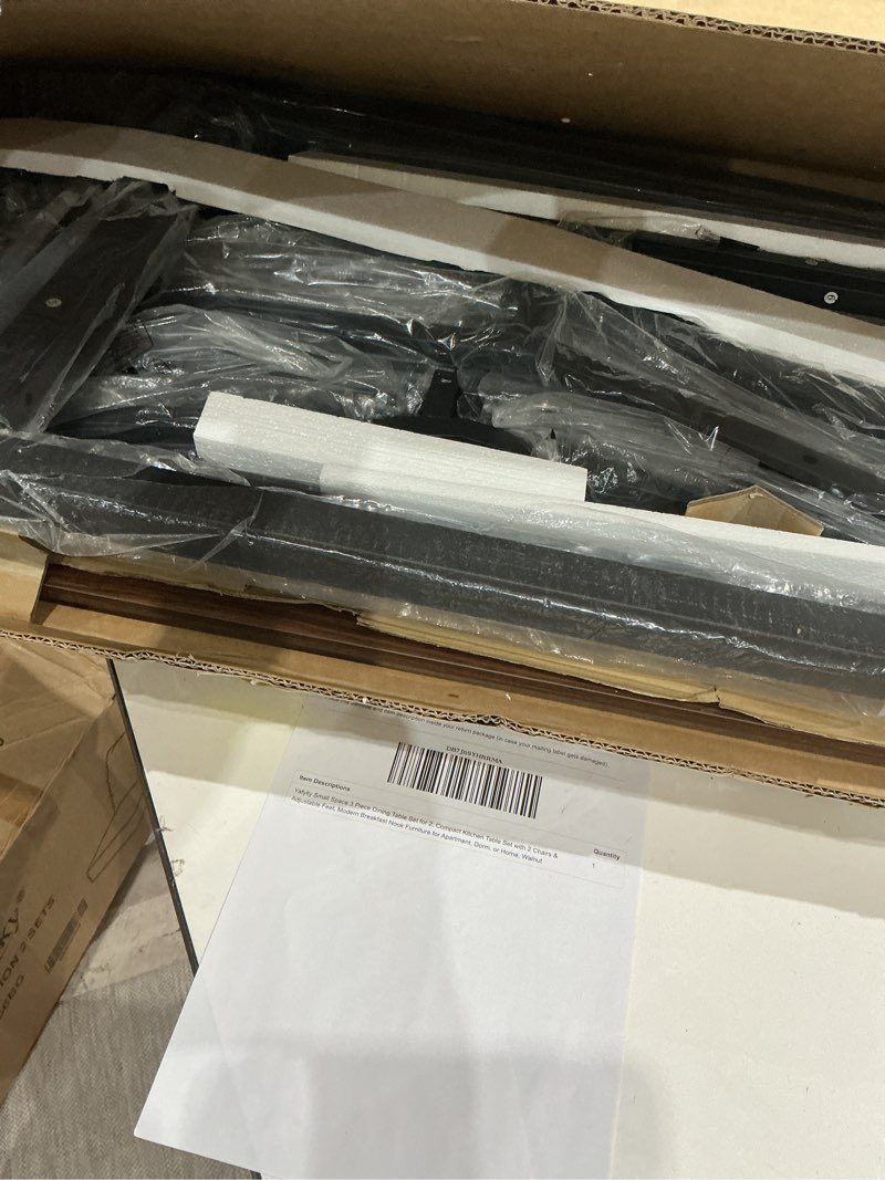 Condition photo showing As Is for dining table set for 2, small kitchen table set for 2 with chairs,wood breakfast nook table and chairs set of 2,dinette set for small space,dining room,apartment, brown