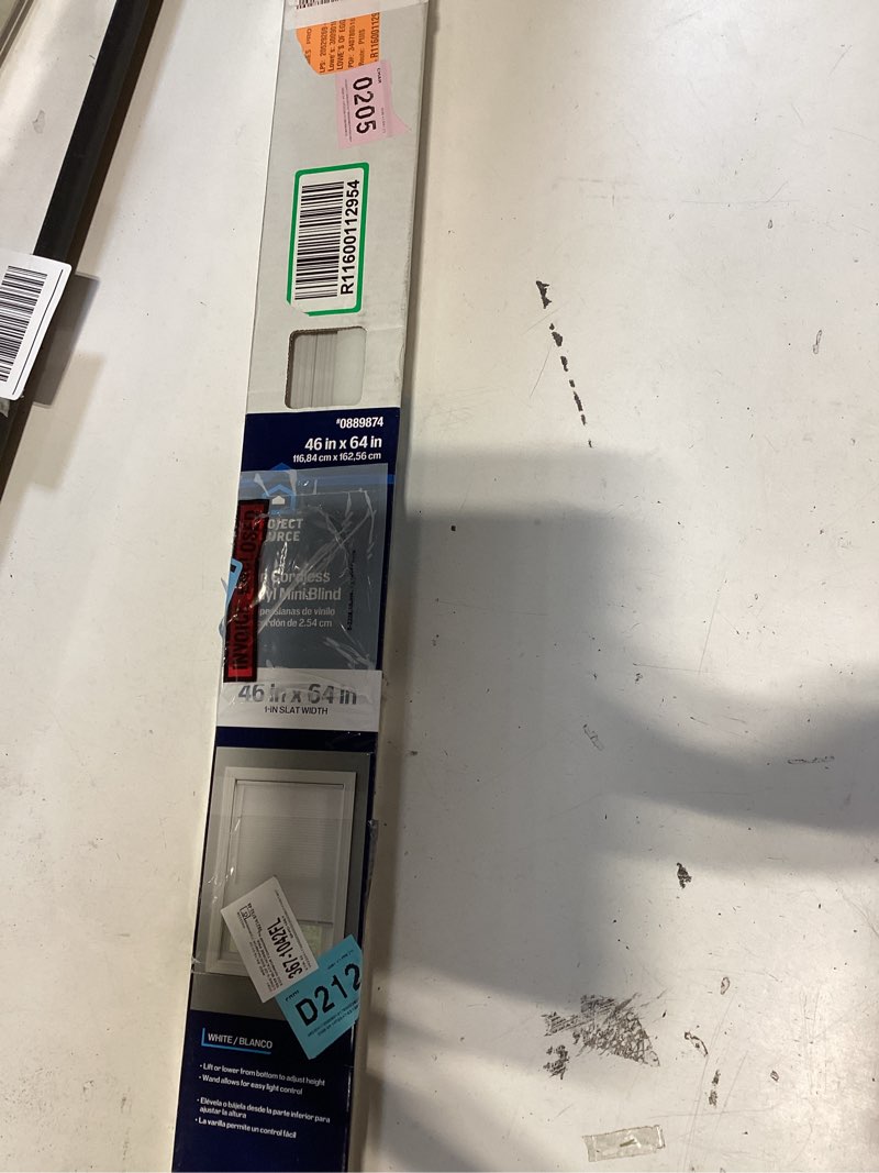 Condition photo showing New/Like New for project source light filtering 1-in slat width 46-in x 64-in cordless white vinyl light filtering mini-blinds