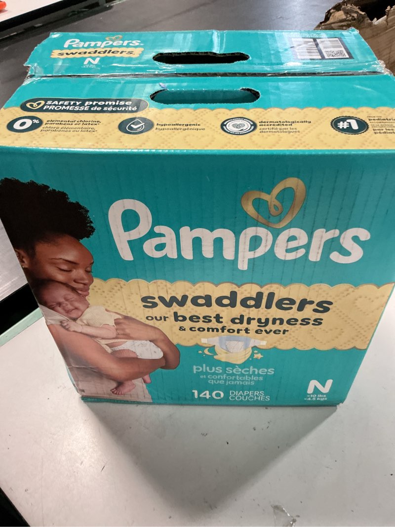 Condition photo showing New/Like New for pampers swaddlers diapers, size 0 (up to 10 lbs), 140 count, absorbent, keeps baby dry and comfortable, skin safe disposable baby diaper (packaging may vary) newborn 140