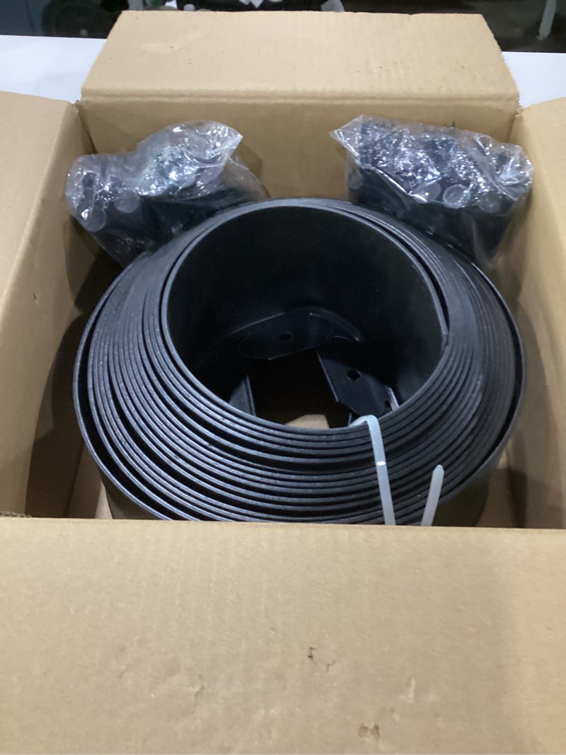 Condition photo showing As Is for 4 in x 33 ft garden landscape edging, no dig garden edging border kit with 61 pcs spikes for flower bed lawn yard grass black 4in x 33ft black
