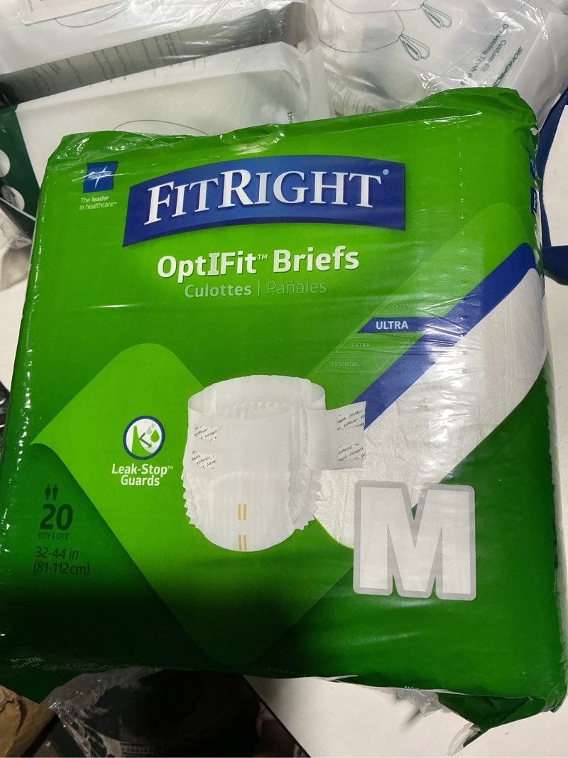 Condition photo showing New/Like New for fitright optifit extra adult briefs, incontinence diapers with tabs, heavy absorbency, medium, 32 to 44", 20 count 20 count medium