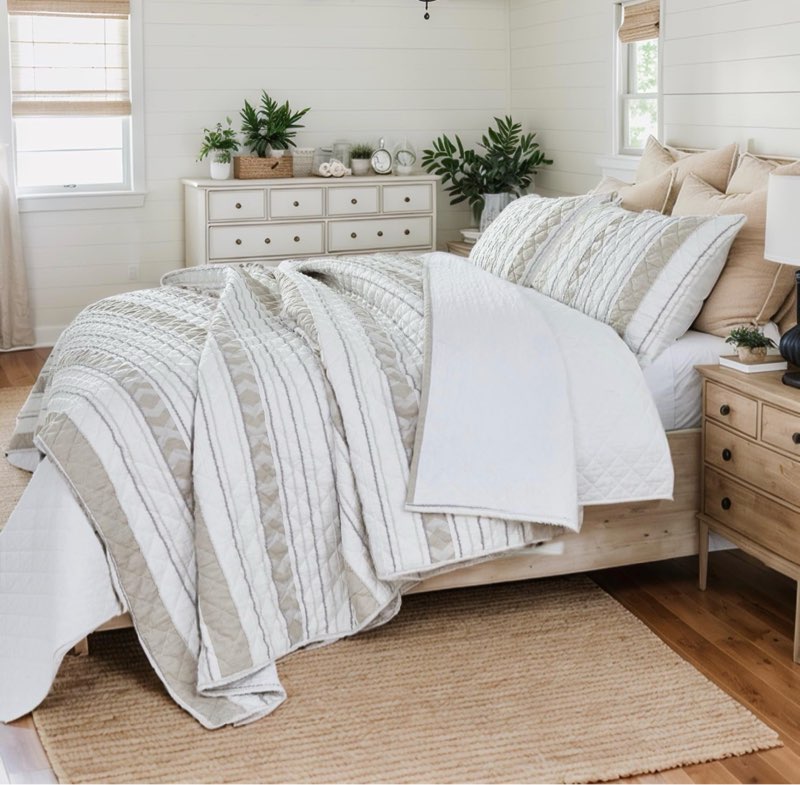brandream king size quilt set cotton white beige patchwork waffle quilts modern farmhouse waffle quilted comforter set 3-piece