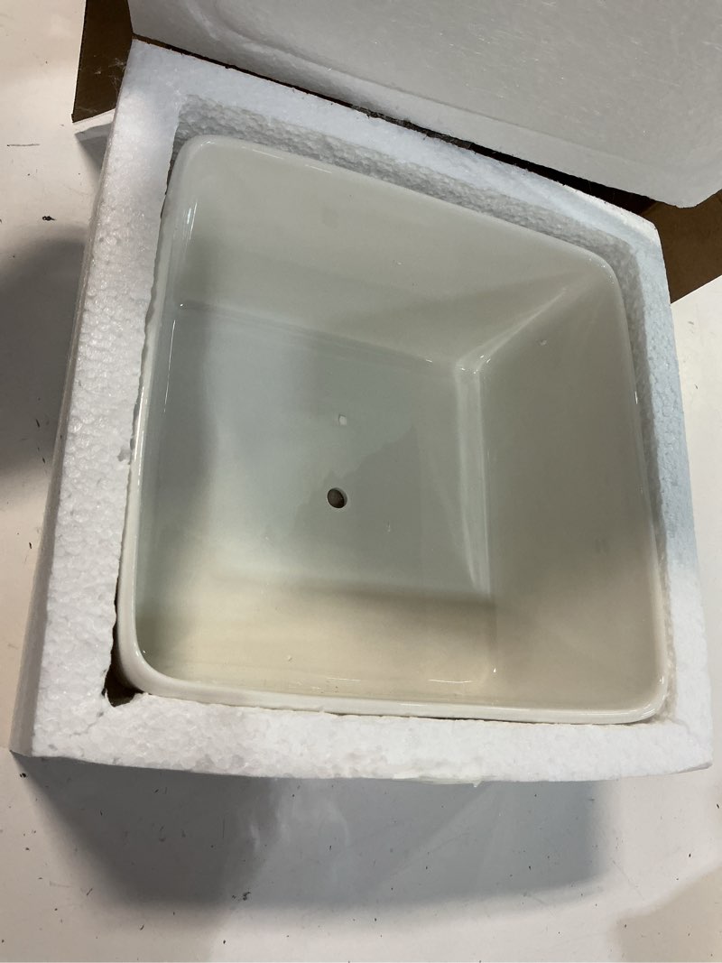 Condition photo showing Good Condition for 7 inch square white ceramic succulent cactus plants planter pot with drainage bamboo tray ?large?
