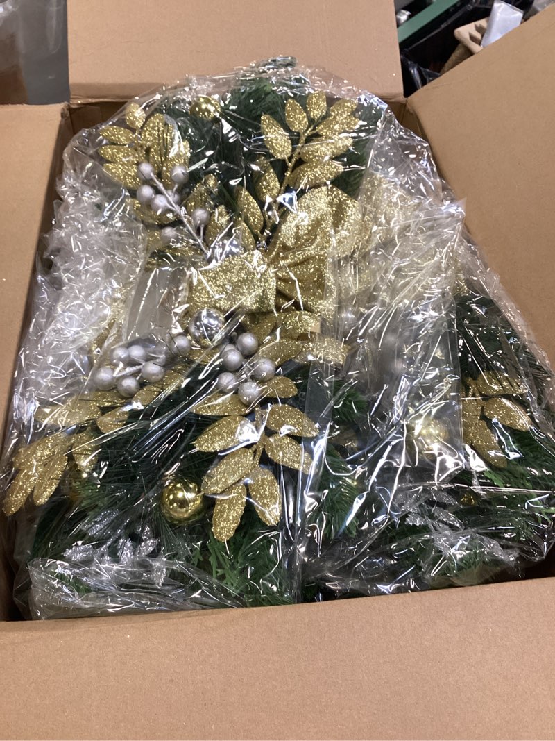 Condition photo showing Good Condition for Lyrow 8 Pcs Christmas Artificial Swags 24" Xmas The Cordless Prelit Stairway Swag Teardrop Trim Wreath Door Stair Swag Garland Christmas Swags for Outdoor Home Garden Decor(Gold,Retro) Gold Retro