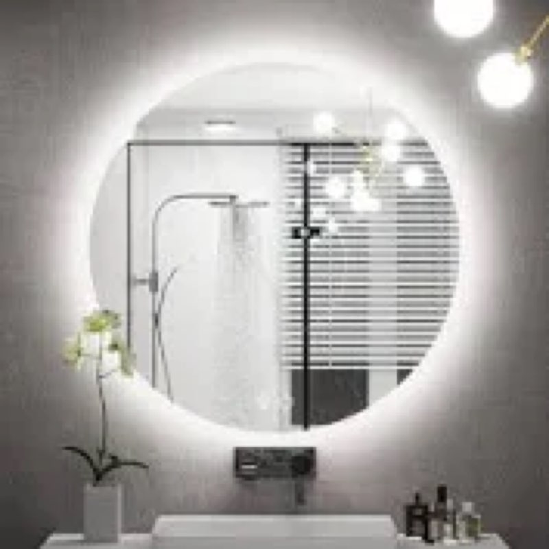 adorna  round frameless backlit mirror, led bathroom mirror with dimmable brightness, anti-fog function, 50000h lifetime, shatterproof film