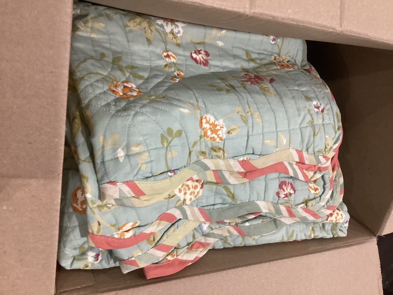 Condition photo showing As Is for waverly garden glitz 3-piece cotton quilt set – full/queen - with 2 shams, lightweight & breathable, vapor quilt set garden glitz, vapor full/queen