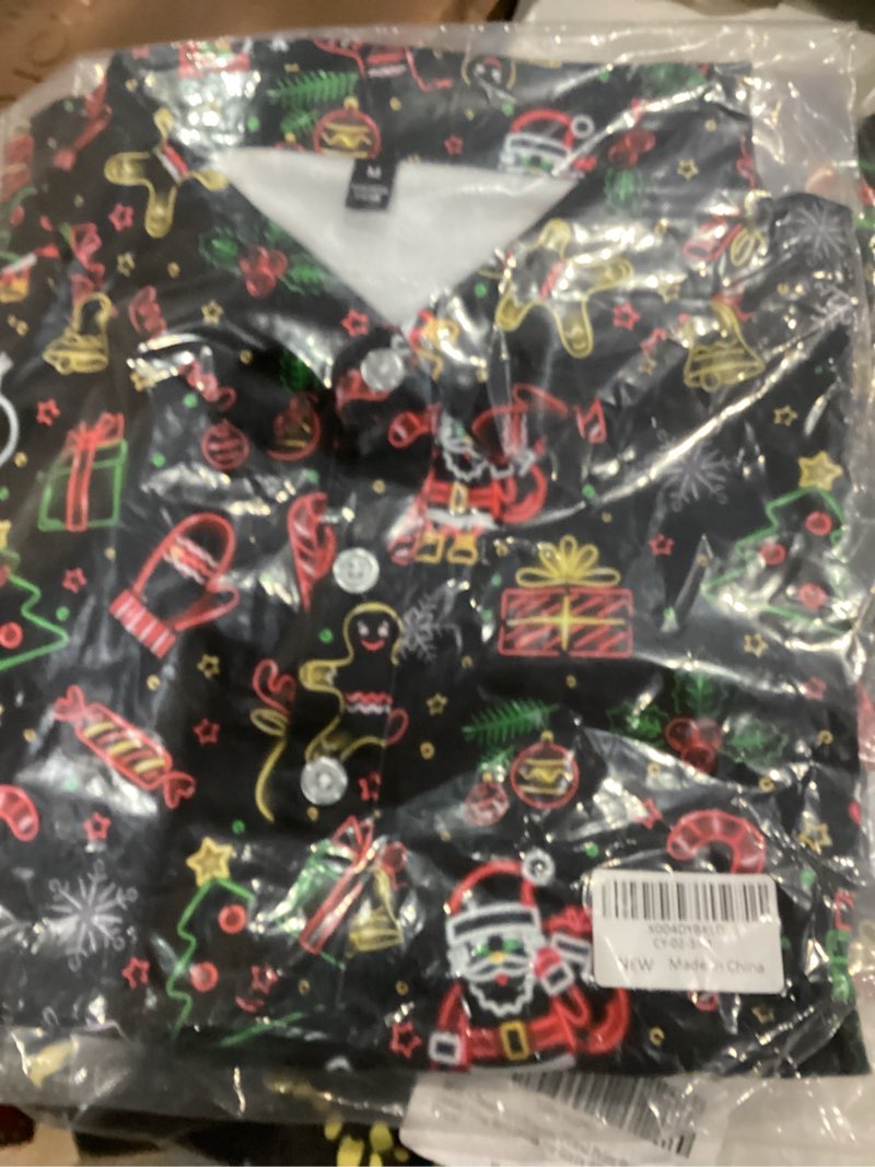 Condition photo showing As Is for Men's Christmas Shirt Short Sleeve Santa Claus Party Casual Golf Polo Shirts for Men Neon Christmas Medium