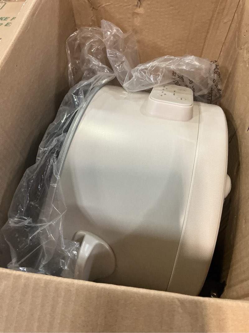 Condition photo showing As Is for bella 6.0 qt programmable slow cooker, ceramic nonstick coating, adjustable temperature & cooking times, dishwasher safe stoneware pot & tempered glass lid, tangle free cord wrap, oatmilk