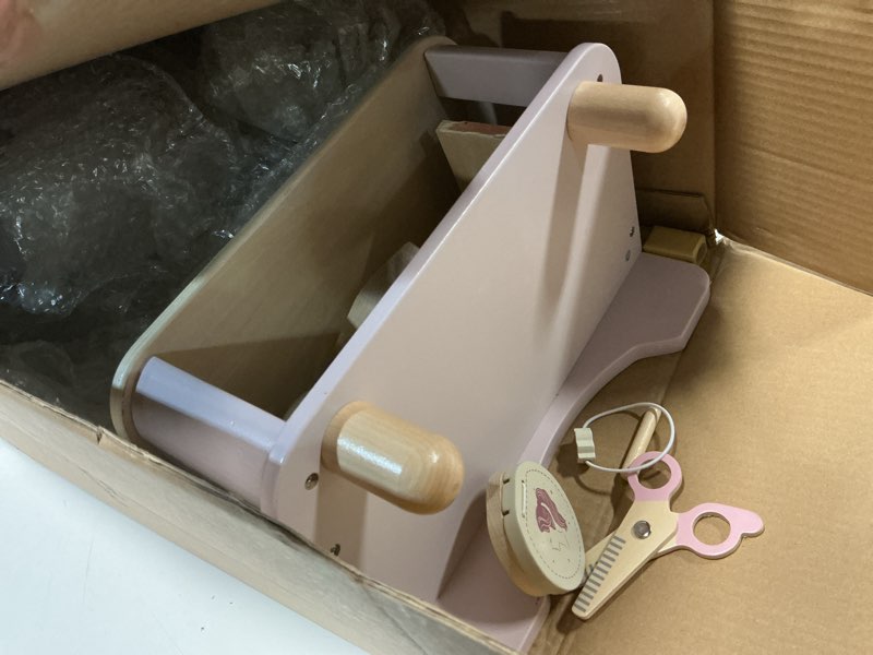Condition photo showing As Is for Freniland Wooden Toddler Vanity with Mirror and Light ,Kids Make Up Toy Set,11 Pcs Dressing Table Toy Includes Beauty Salon Set and Makeup Accessories,Pink Vanity for Girls Ages 3+