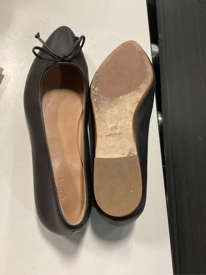 Condition photo showing As Is for italian leather pointed bow flat size 8.5 black