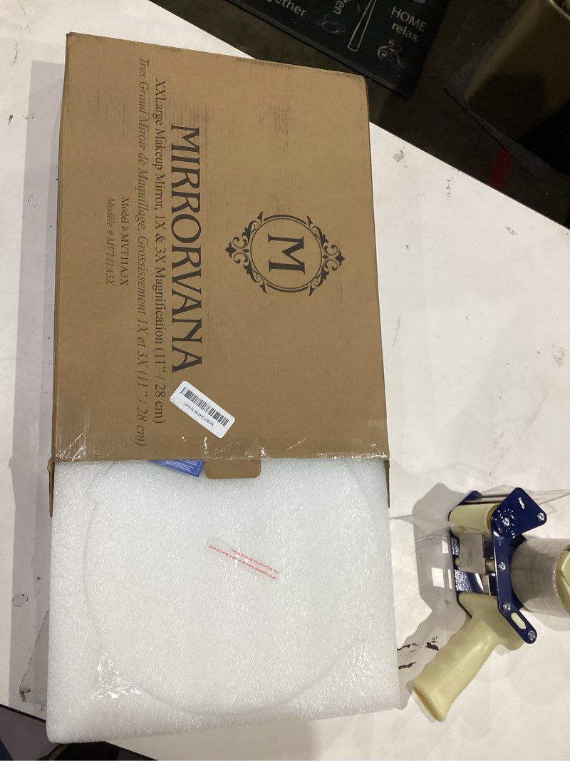 Condition photo showing As Is for XXLarge Oversized 3X Weak Magnifying Mirror with Stand for Desk, Table, Retail Store Countertop, and Makeup Vanity - Double Sided 3X/1X Magnification - 17" Tall and 11" Wide 17"L x 11"W