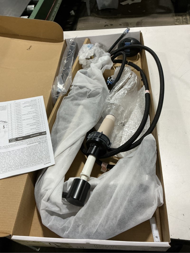 Condition photo showing As Is for allen + roth Harlow Simplefit Matte Black Single Handle Deck-mount Pull-down Kitchen Faucet with Sprayer (Includes Deck Plate) (Includes Soap Dispenser)