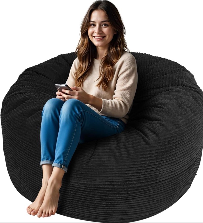 bean bag chair for adults, 3ft high-rebound memory foam bean bag sofa with removable cover, oversized bean bag couch for gaming, reading and relaxation, black