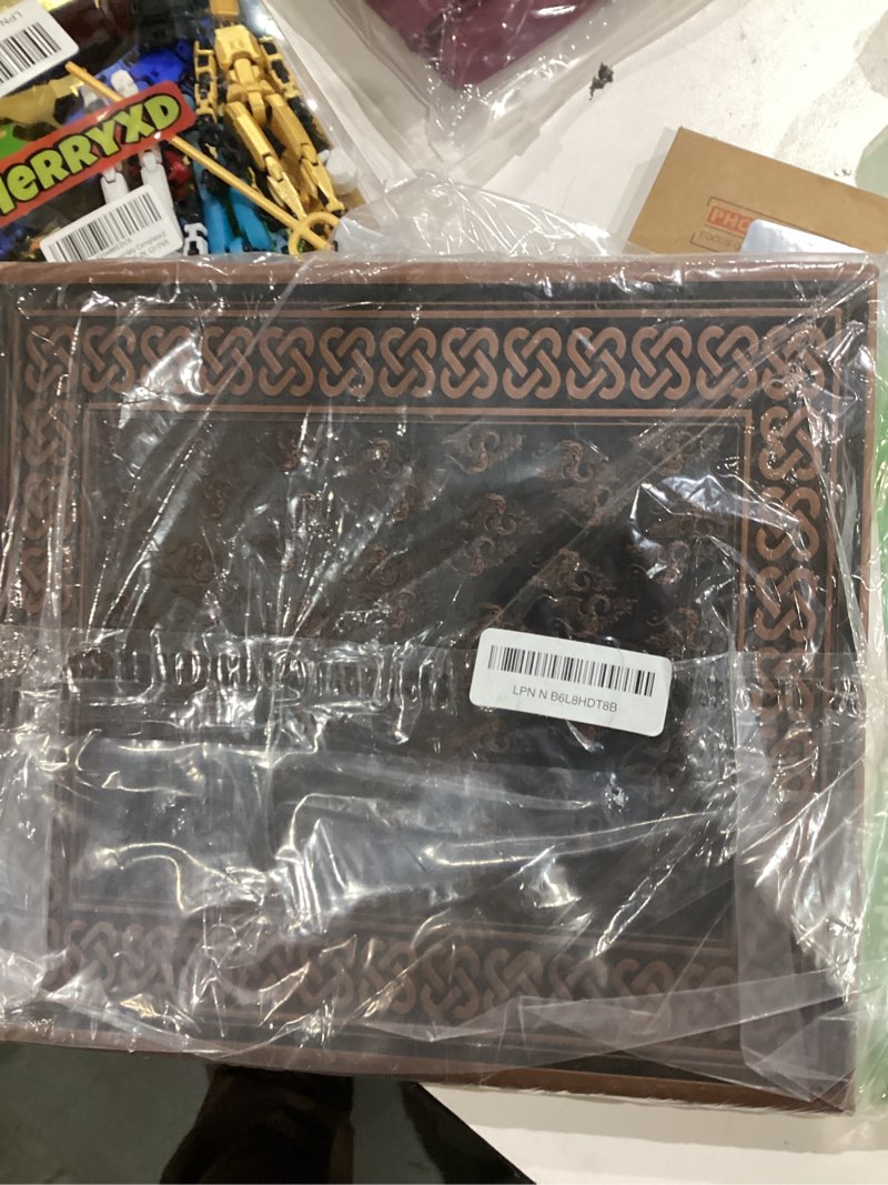 Condition photo showing New/Like New for casematix dm screen faux leather 8-panel deluxe gm screen - eight panel folding dungeon master screen with 2 swinging panels and wet erase pockets for ttrpgs, inserts not included, brown