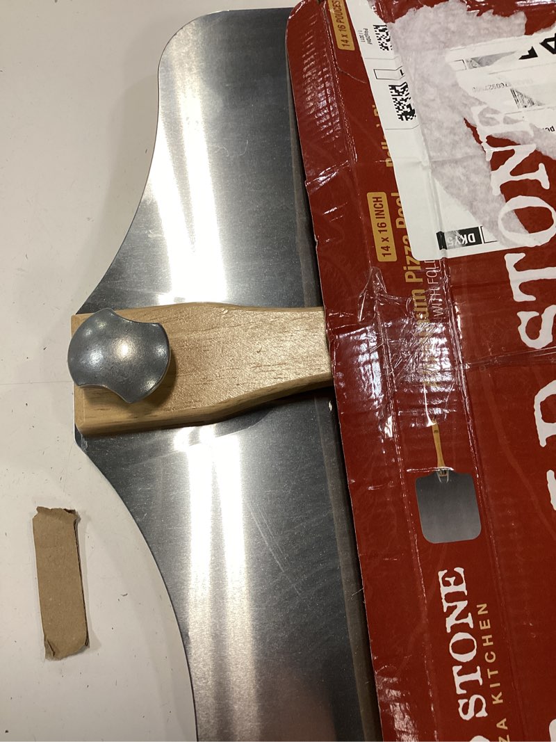 Condition photo showing As Is for old stone pizza kitchen aluminum pizza peel with collapsible wooden handle, 14x16-inch aluminum 14x16-inch