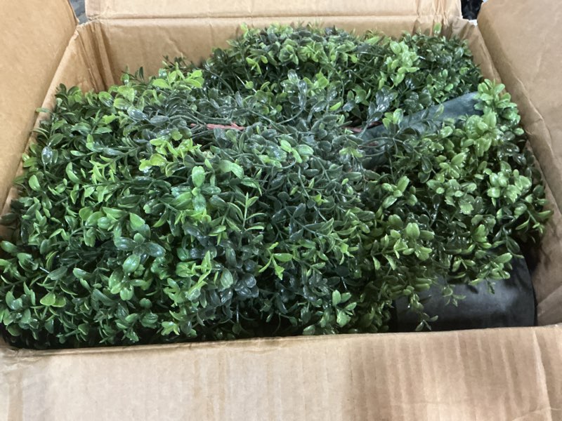 Condition photo showing As Is for dreamloom boxwood topiary trees artificial outdoor ball in planter, 20in outdoor indoor realistic fake plants shrubs for front porch decor, faux bushes plants for home front door offices, set of 2 boxwood 2-pack