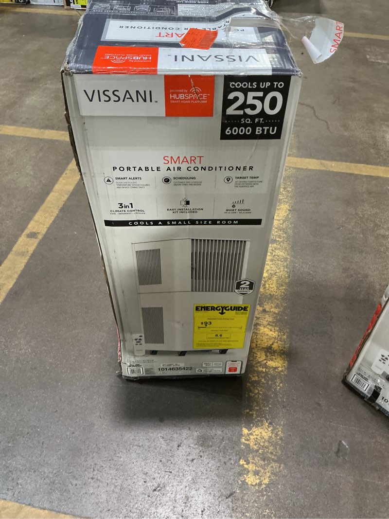 Condition photo showing Good Condition for vissani 6,000 (doe) btu 115-volt portable air conditioner cools 250 sq. ft. with remote in white, powered by hubspace