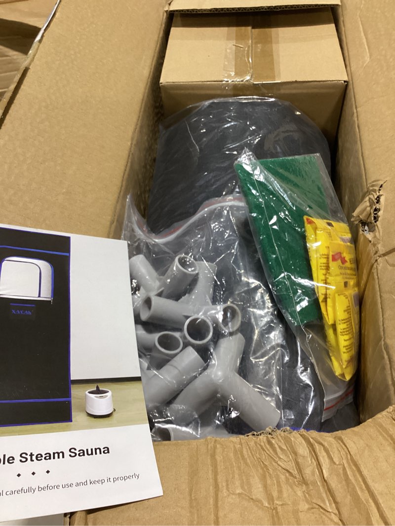 Condition photo showing As Is for upgraded portable sauna for home?relaxation, steam sauna for home with steamer, remote control, folding chair, 9 levels