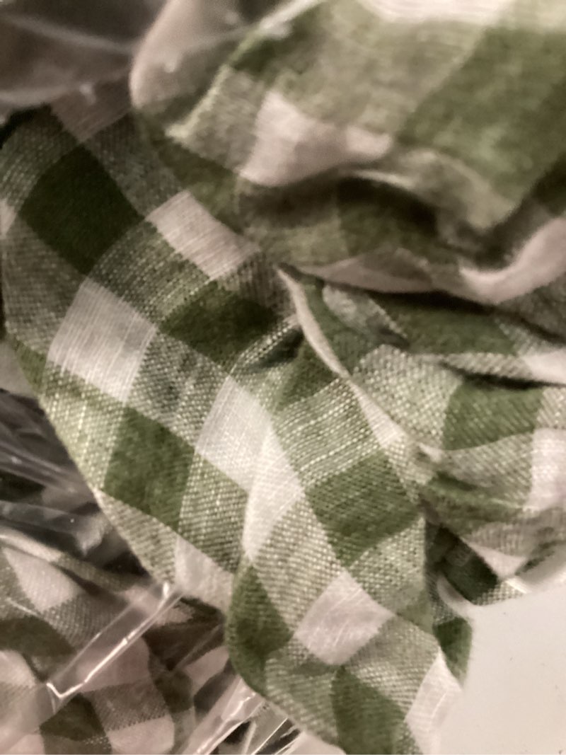 Condition photo showing Good Condition for european linen gingham fitted sheet set, full, olive gingham