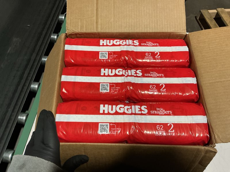Condition photo showing Good Condition for Huggies Size 2 Diapers, Little Snugglers Baby Diapers, Size 2 (12-18 lbs), 186 Count (3 Packs of 62), Packaging May Vary