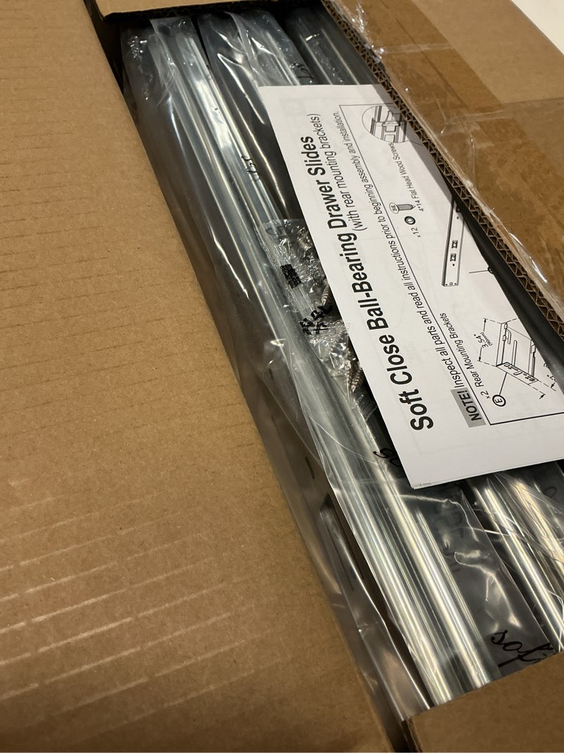 Condition photo showing New/Like New for ocg soft close drawer slides 22 inch (5 pairs), full extension ball bearing side mount drawer slides for cabinets with face frame, with rear mounting brackets 22 inch (5 pairs)+brackets